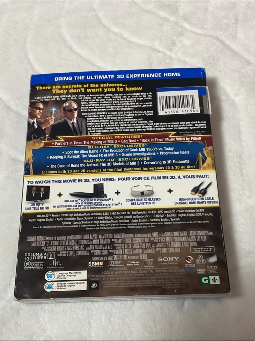 Sony Men in Black 3 Blu-ray/DVD - Black & Blue Artwork - Picture 2 of 2